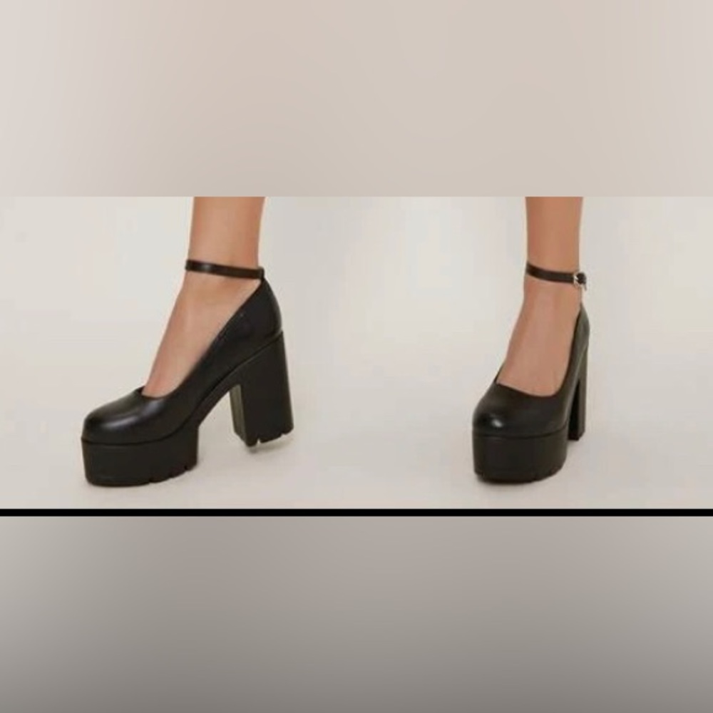 Faux leather black platform heels